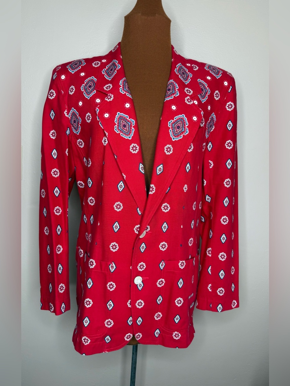 Lizwear 90’s Red Bandana Printed Blazer Single Breasted Tailored Size 4